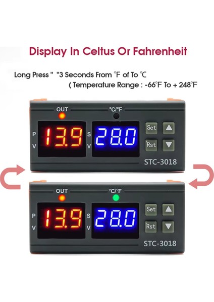 STC-3018 Çift Dijital Sıcaklık Kontrol Cihazı Iki Röle Çıkışlı Termoregülatör Termostat Isıtıcı Soğutucu 12V (Yurt Dışından)