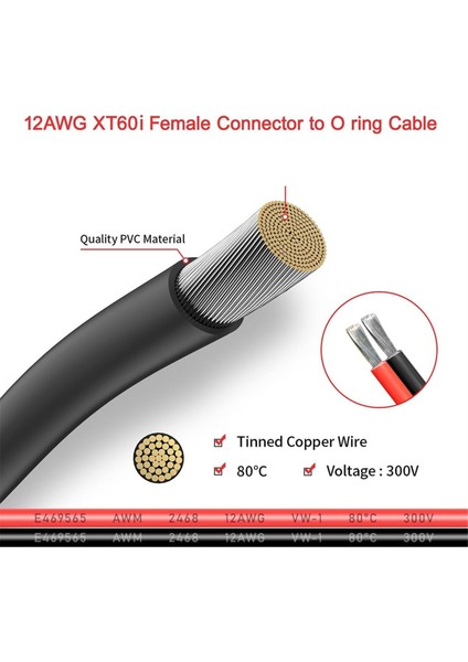 12AWG XT60I Dişi - O-Ring Konnektörü Kalaylı Tel Ile, Rc Pil Güneş Taşınabilir Güç Istasyonu ve Panel Için (Yurt Dışından)