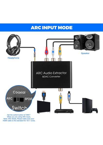 Audio Extractor 192KHZ Dönüştürücü Arc Desteği Dijital - Analog Stereo ile Uyumlu (Yurt Dışından)