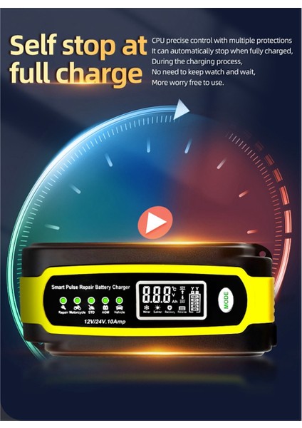 12V/10A 24V/5A Araba Akü Şarj Cihazı Otomatik Akıllı Nabız Onarım Bakım Cihazı Motosiklet Ab Fişi (Yurt Dışından)