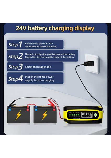 12V/10A 24V/5A Araba Akü Şarj Cihazı Otomatik Akıllı Nabız Onarım Bakım Cihazı Motosiklet Ab Fişi (Yurt Dışından)