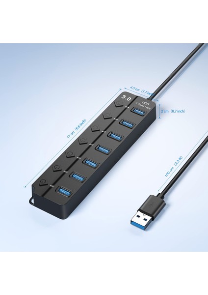 7 Port USB Hub Ayırıcı Çoklu 3.0 Adaptörü Anahtarlar ve Işıklarla Birkaç Güç (Yurt Dışından)