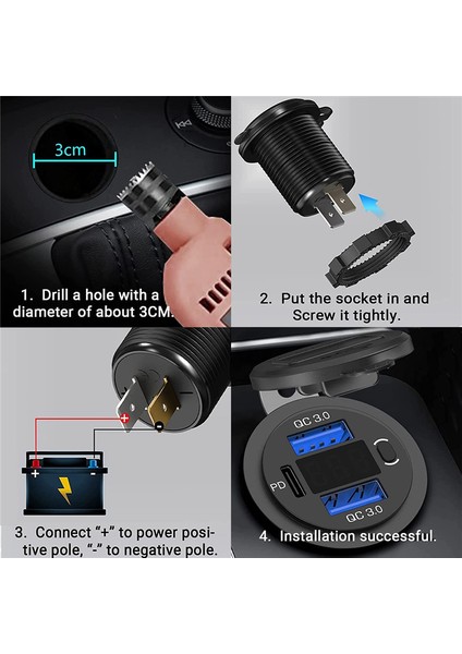 12V USB Çıkışı Çift Hızlı Şarj Voltmetre ve Güç Anahtarı, Araba Deniz Kamyonu Için Çok Işlevli Şarj Adaptörü (Yurt Dışından)