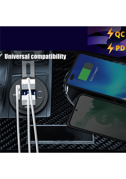 12V USB Çıkışı Çift Hızlı Şarj Voltmetre ve Güç Anahtarı, Araba Deniz Kamyonu Için Çok Işlevli Şarj Adaptörü (Yurt Dışından)