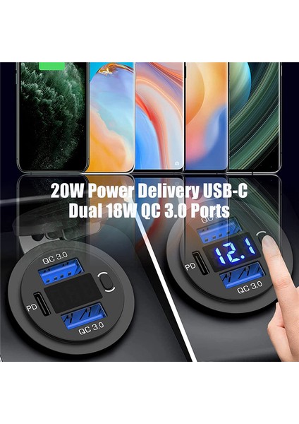 12V USB Çıkışı Çift Hızlı Şarj Voltmetre ve Güç Anahtarı, Araba Deniz Kamyonu Için Çok Işlevli Şarj Adaptörü (Yurt Dışından)