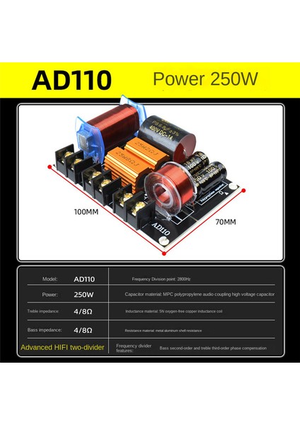250W Ses Frekans Bölücü Iki Yönlü Hifi Hoparlör Geçiş Aşaması Performansı Yüksek Güç (Yurt Dışından) fiyatları