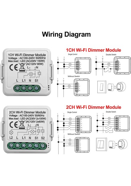 Tuya Wifi Akıllı Dimmer Anahtar Modülü 10A 2 Yönlü Kontrol Desteği 1 Çete Ev Alexa Life Uygulaması ile Uyumlu (Yurt Dışından)