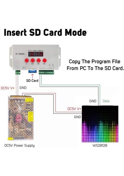 K1000C Sd Kart Kontrolcüsü Rgb WS2801 WS2811 WS2812B LPD6803 LED 2048 Piksel Program DC5-24V (Yurt Dışından)
