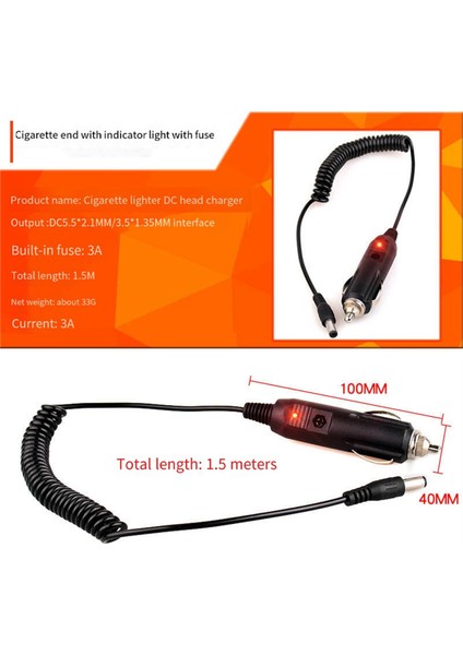Dc 12V Araç Şarj Cihazı Güç Kablosu Evrensel 5.5x2.1mm Çakmak Için Dahili 3A Sigorta Gösterge Işığı ile (Yurt Dışından)