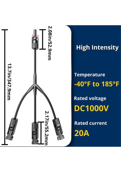 2 Çift Y-Tarzı Güneş Konnektörü Dc 1000V Fmmm+Mfff Paneller Arası Paralel Bağlantı Için Kablo Kavşağı (Yurt Dışından)