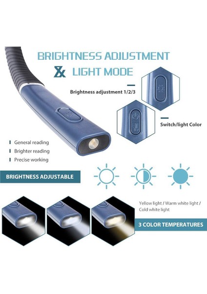 LED Boyun Okuma Işıkları, Okuma Için Şarj Edilebilir Kitap Işığı, Silikon Kol Işıkları Lamba Çalışma-Siyah (Yurt Dışından)