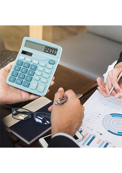 12 Haneli Hesap Makinesi Güneş Enerjili Çift Güç Ofis Finansal Temel Masa Hesap Makinesi-Mavi (Yurt Dışından)