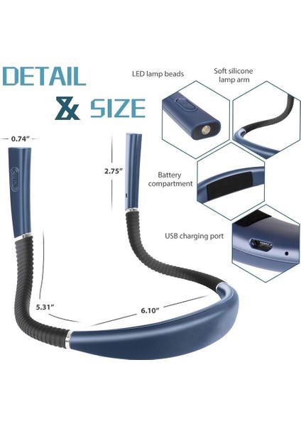 LED Boyun Okuma Işıkları, Okuma Için Şarj Edilebilir Kitap Işığı, Silikon Kol Işıkları Lamba Çalışma-Siyah (Yurt Dışından)