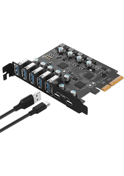 Pcı-E - USB 3.2 Tipi Kart Gen 2 Adaptörü 20 Gbps Bant Genişliği 7 Portlu (5xusb-A+2xtype-C) Genişleme Desteği 10G (Yurt Dışından)