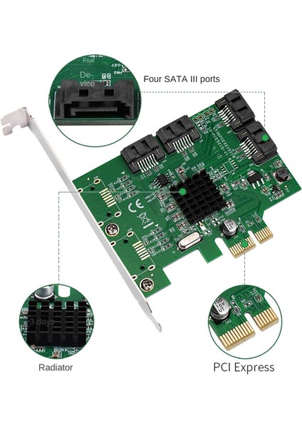 Pcıe 4 Port 6g Sata 3.0 Kontrol Kartı Marvell 88SE9215 Düşük Profilli Braketli 2.0 Olmayan X1 Genişletme (Yurt Dışından)