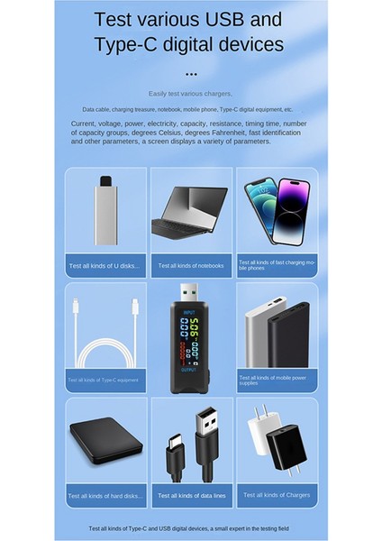 USB Test Cihazı Dc Dijital Voltmetre Amperimetro Akım Voltaj Amper Ampermetre Dedektör Power Bank Şarj Göstergesi (Yurt Dışından)