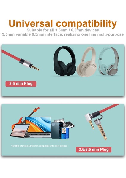 3.5mm Ses Uzatma Kablosu Erkek Veya 6.5mm Jak Cihazı Kırmızı (Yurt Dışından)