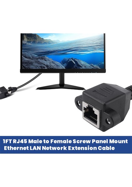 1ft RJ45 Erkek - Dişi Vida Panel Montajlı Ethernet Lan Ağ Uzatma Kablosu (Yurt Dışından)