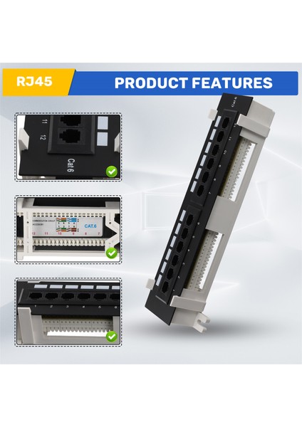 Ağ Araç Takımı 12 Port Cat6 Patch Panel RJ45 Ağ Duvar Montaj Rafı Braketli (Yurt Dışından)