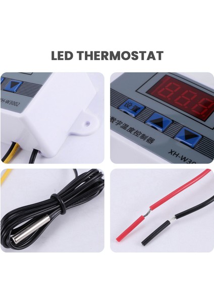 XH-W3002 220V Dijital LED Sıcaklık Kontrol Cihazı 10A Termostat Kontrol Anahtarı Probu Su Geçirmez Sensörlü W3002 (Yurt Dışından)
