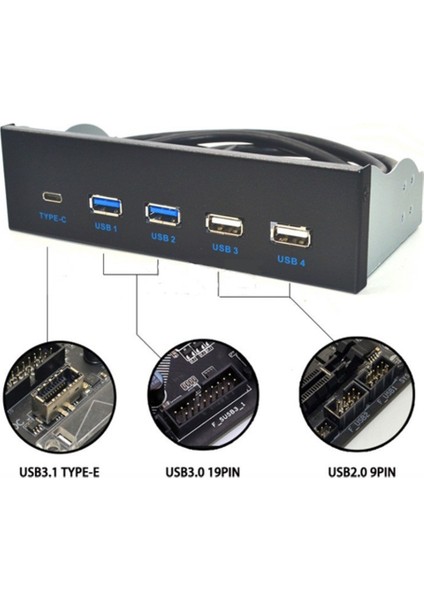 5.25 Inç Usb3.1 Gen2 Ön Panel USB Hub 2 Port Usb3.0+2 Usb2.0+1 Port Type-C ile Type-E Konnektör (Yurt Dışından)