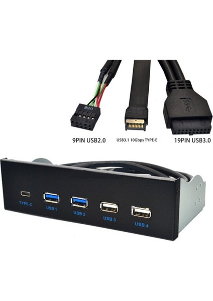 5.25 Inç Usb3.1 Gen2 Ön Panel USB Hub 2 Port Usb3.0+2 Usb2.0+1 Port Type-C ile Type-E Konnektör (Yurt Dışından)