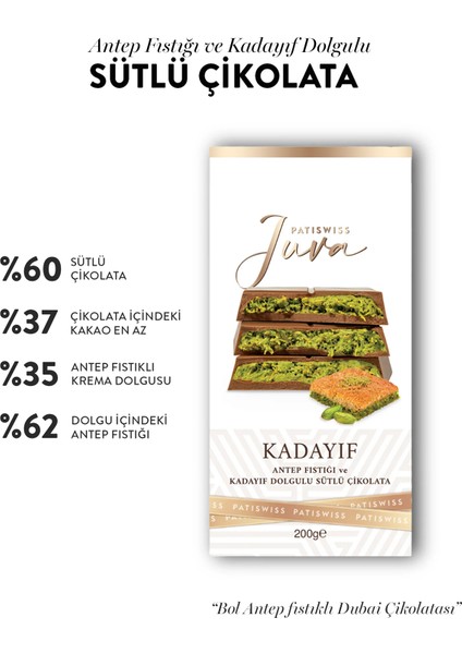 Juva Antep Fıstığı ve Kadayıflı Dubai Çikolatası 200g