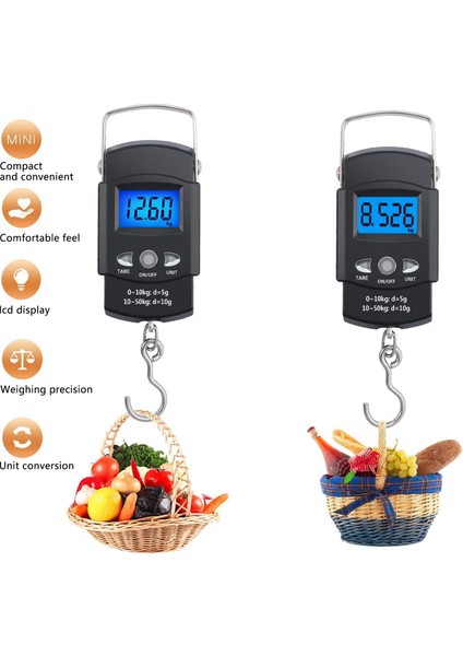 50KG x 0.01KG Dijital Taşıma Mini Cep Ölçeği 10G Taşınabilir Bagaj Seyahat Balıkçılık Mutfak Kancası Denge Tartım (Yurt Dışından) modelleri