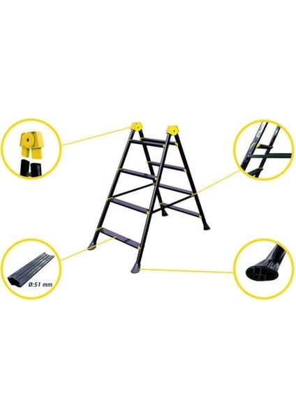 4+4 Metal Merdiven Çift Çıkışlı 150KG Taşıma Kapasitesi 4 Basamak