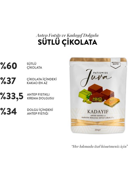 Antep Fıstığı ve Kadayıf Dolgulu Sütlü Çikolata 250g