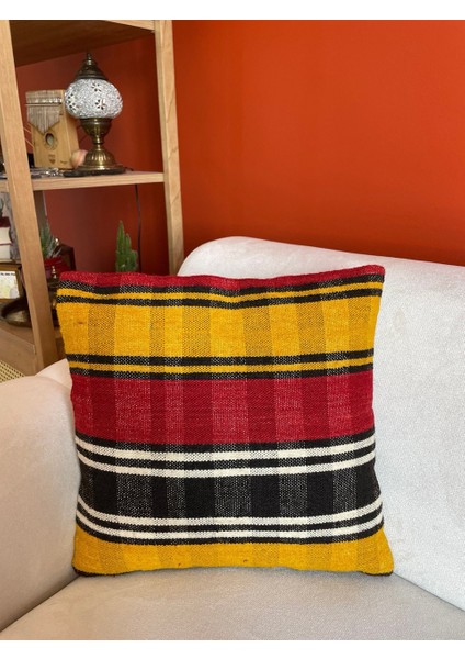 40 x 40 cm El Dokuma Dekoratif Boho Stili Türk Kırlent Kılıf Çizgili Desen