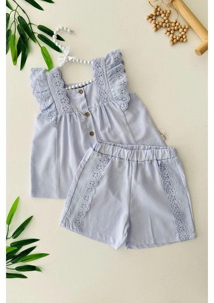 Fisto Detaylı Kız Bebe Pamuk Şortlu askılı takım - Mavi fiyatları
