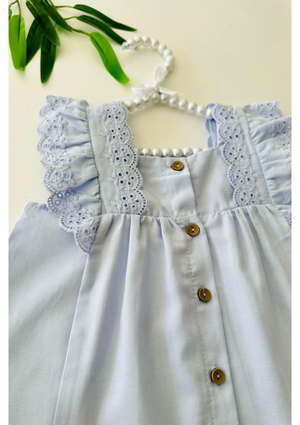 Fisto Detaylı Kız Bebe Pamuk Şortlu askılı takım - Mavi modelleri