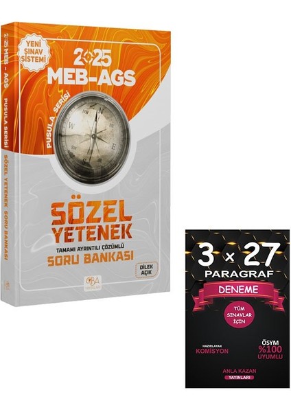 Cba Yayınları 2025 Meb-Ags Sözel Yetenek Soru Bankası Çözümlü Pusula Serisi