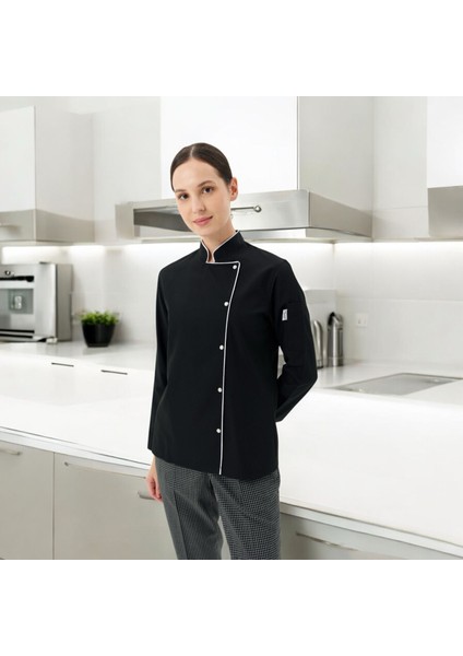 Chefpro Elite Şef Ceketi Kadın Siyah Alpaka Aşçı Kıyafeti fiyatları