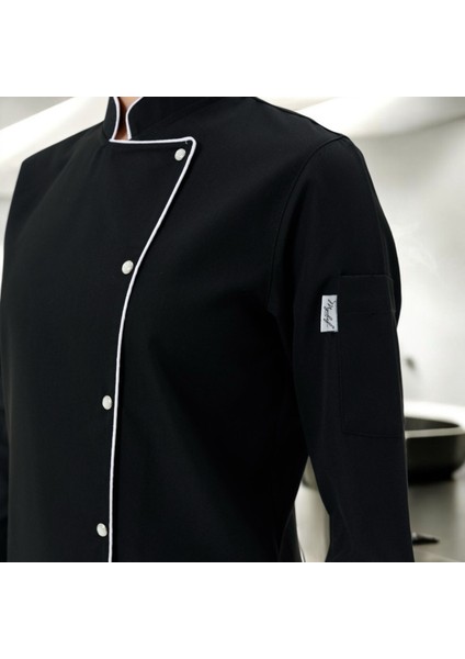 Chefpro Elite Şef Ceketi Kadın Siyah Alpaka Aşçı Kıyafeti modelleri