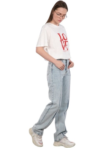 Bisiklet Yaka Love Baskılı %100 Pamuk Oversize Kalıp T-Shirt fırsatları