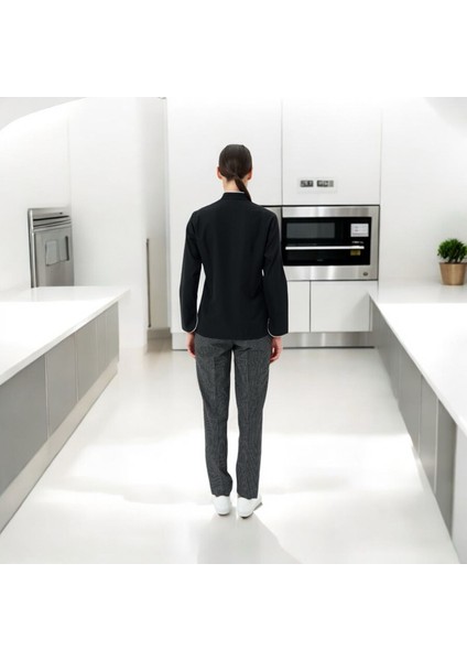 Chefpro Elite Şef Ceketi Kadın Siyah Alpaka Aşçı Kıyafeti