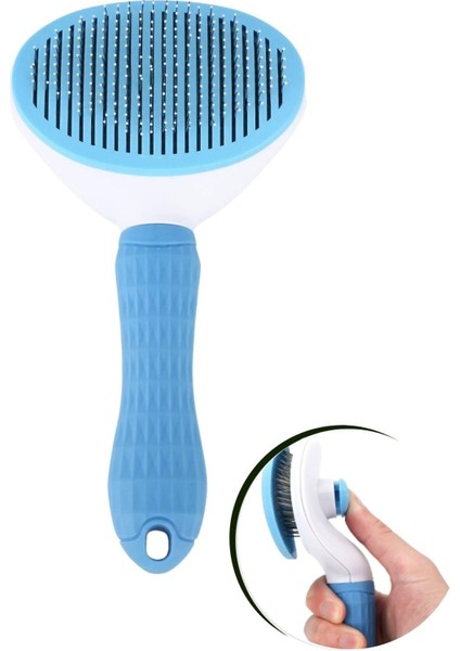 ® Kedi Köpek Tüy Toplayıcı Kendini Temizleyebilen Ergonomik Saplı Kullanımı Tarak Mavi