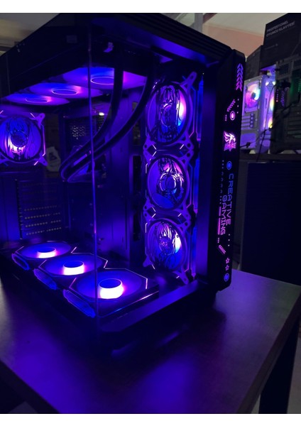 7 Argb Anime Karakterli Fanlı Pc Kasası 850W 80 Plus Bronze Powerli 360MM Sıvı Soğutmalı ( Siyah )