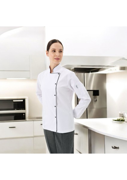 Chefpro Elite Şef Ceketi Kadın Beyaz Alpaka Aşçı Kıyafeti