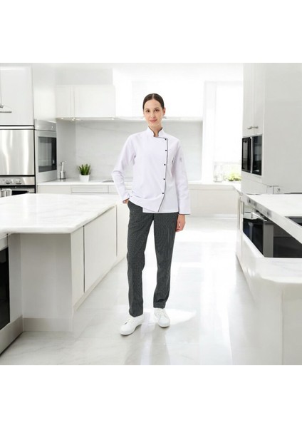 Chefpro Elite Şef Ceketi Kadın Beyaz Alpaka Aşçı Kıyafeti
