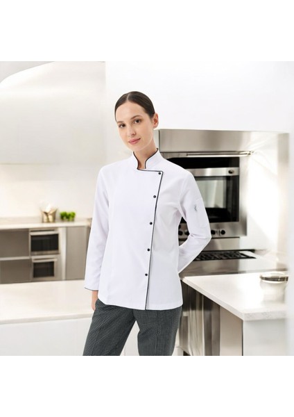 Chefpro Elite Şef Ceketi Kadın Beyaz Alpaka Aşçı Kıyafeti