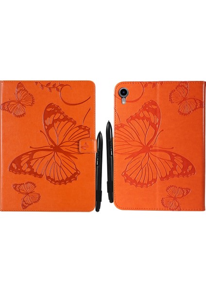 Ipad Mini 6 Için Baskı Baskı Kebek Desen Pu Kılıfı (Turuncu) (Yurt Dışından)