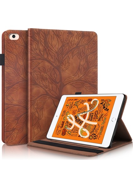 Ipad Mini (2019) / 4/3/2/1 Için Hayat Ağacı Deri Kılıfı (Brown) (Yurt Dışından)
