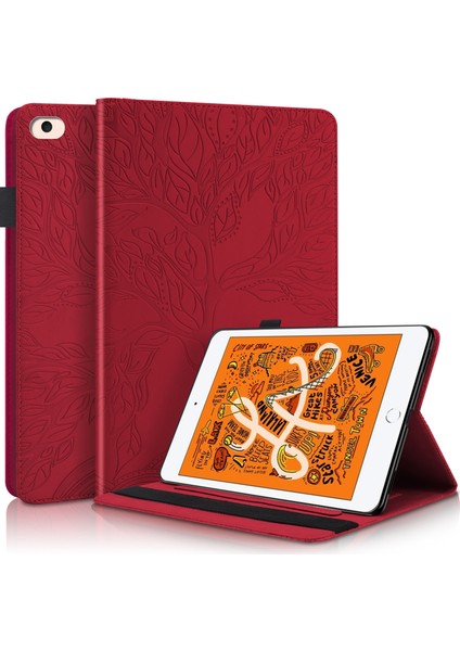 Ipad Mini (2019) / 4/3/2/1 Için Hayat Ağacı Deri Kılıfı (Red) (Yurt Dışından)