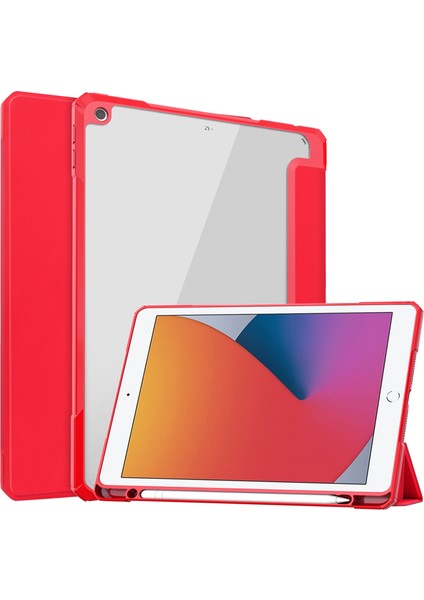 Şeffaf Akrilik + Tpu + Pu Kılıf ipad 10.2 2021/2020/2019 (Red) (Yurt Dışından)
