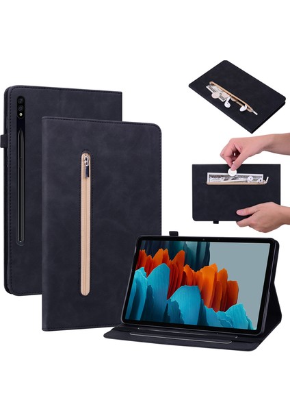 Samsung Galaxy Tab S7 / S8 Için Deri Tablet Kılıfı (Siyah) (Yurt Dışından)