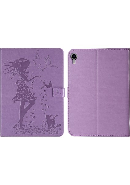 Ipad Mini 6 Için Baskı Kadın Kedi Desen Pu Kılıfı (Mor) (Yurt Dışından)