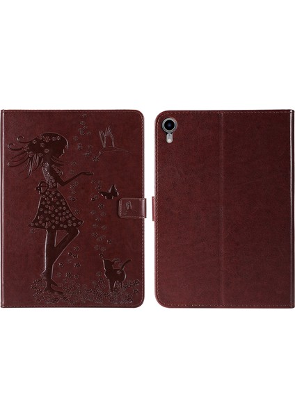 Ipad Mini 6 Için Baskı Kadın Kedi Desen Pu Kılıfı (Kahverengi) (Yurt Dışından)